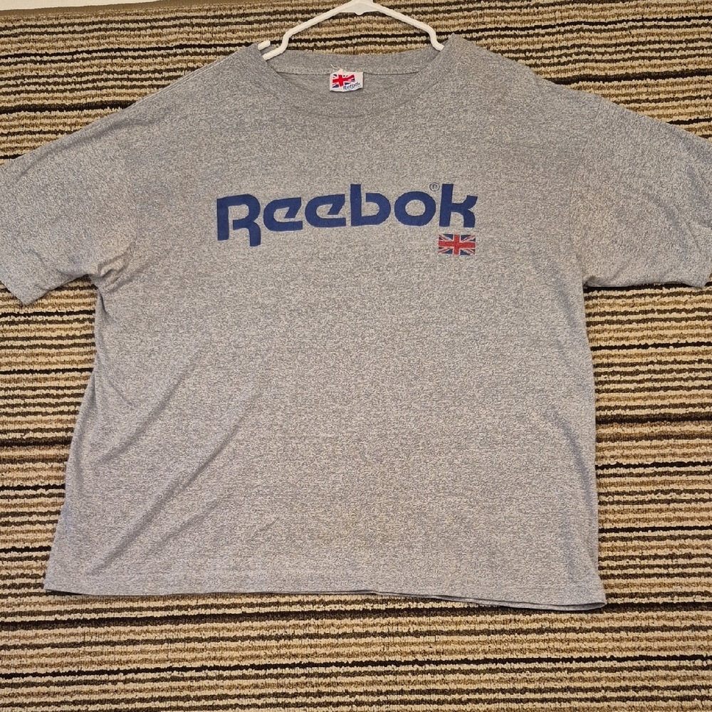 REEBOK Logo Spellout Grey Cotton Single Stitch Sz M Short Sleeve T Shirt‎ VTG